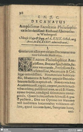 Decanatus Amplissimae Facultatis Philosophicae in laudatissima Electorali Universitate Witebergensi Mense Maio & seqq. ad d. XIIX. Octob. usq[ue] Anni MDCXXXIV. administratus