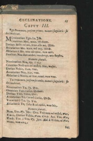 Caput III. Ego pronomen, persone primae, numeri singularis: sic declinatibur.