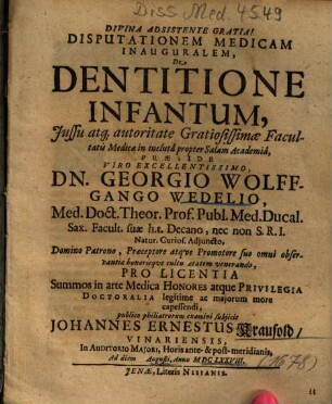 Disputationem Medicam Inauguralem, De Dentitione Infantum
