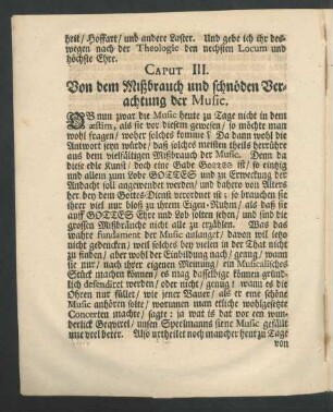 Caput III. Von dem Mißbrauch und schnöden Verachtung der Music.