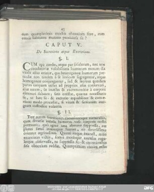 Caput V. De Secretione atque Excretione.