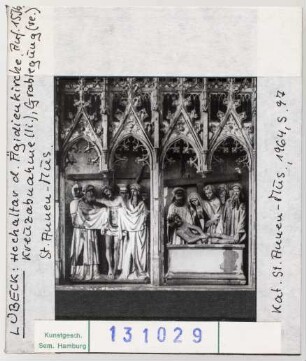 Lübeck, St. Annen-Museum: Hochaltar der Ädidienkirche, Kreuzabnahme und Grablegung. Anf. 15. Jhd.