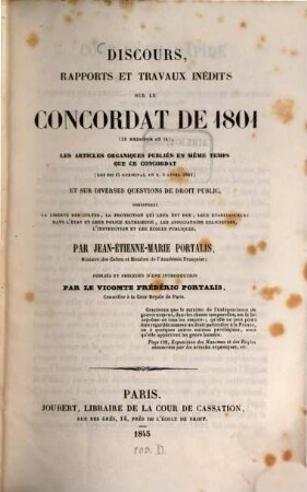 Discours, rapports et travaux inédits sur le Concordat de 1801