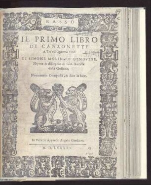 Simone Molinaro: Il primo libro di canzonette a tre e a quattro voci. Basso