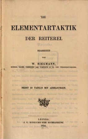 Die Elementartaktik der Reiterei : nebst 29 Tafeln in Abbildungen