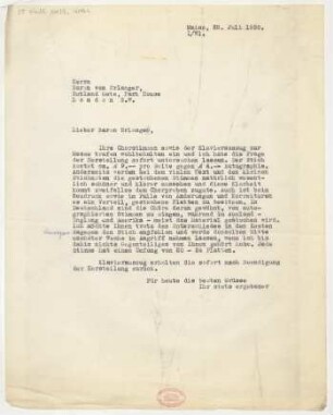 Brief an Frédéric d' Erlanger : 25.07.1930