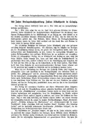 100 Jahre Verlagsbuchhandlung Julius Klinkhardt in Leipzig