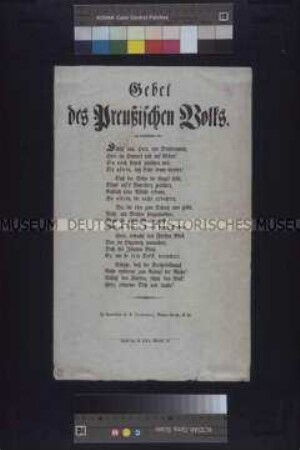 Maueranschlag: Gebet des preußischen Volks. Satirisches Gedicht; undatiert