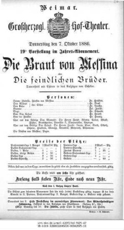 Die Braut von Messina oder Die feindlichen Brüder