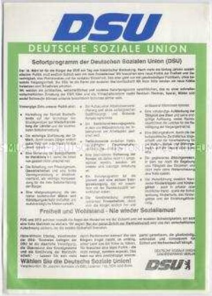 Flugblatt mit dem Wahlprogramm der DSU zur Volkskammerwahl der DDR am 18. März 1990