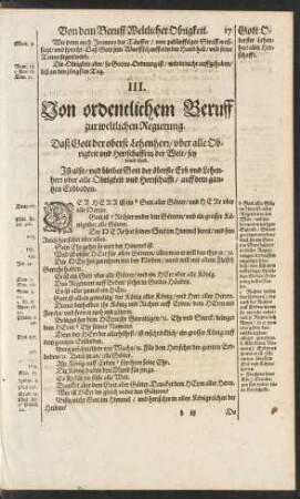 III. Von ordentlichem Beruff zur weltlichen Regierung.