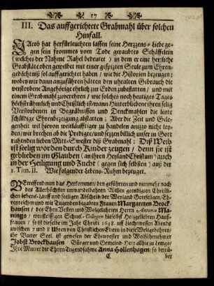 III. Das auffgerichtete Grabmahl über solchen Hinfall.
