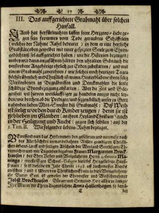 III. Das auffgerichtete Grabmahl über solchen Hinfall.