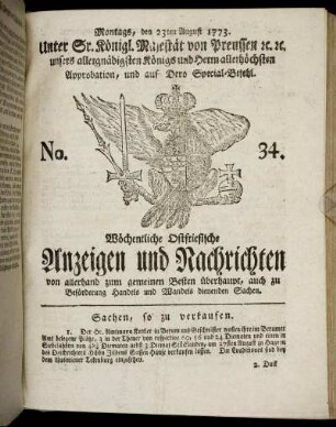 No. 34. Montags, den 23ten August 1773.