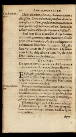 Cap. XIII. De Angelorum Essentia A Corporis Commercio Libera: Deque Eorundem Apparitionibus