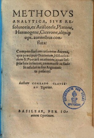 Methodus analytica sive resolutoria : ex Aristotele ... conflata