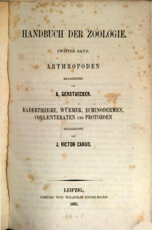 Handbuch der Zoologie, Bd. 2. Arthropoden