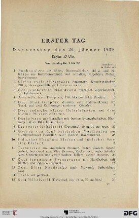 Erster Tag Donnerstag, den 26. Jänner 1939, Beginn 15 Uhr (Nr. 1-231)