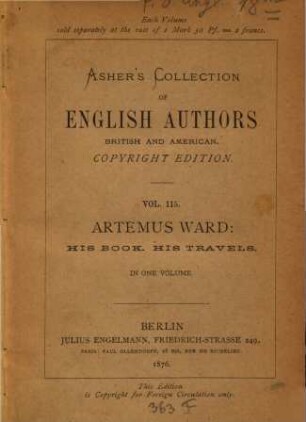Artemus Ward: his book, his travels