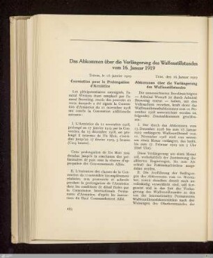 Das Abkommen über die Verlängerung des Waffenstillstandes vom 16. Januar 1919