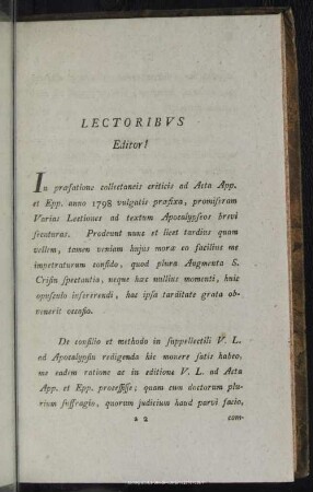 Lectoribus, Editor!