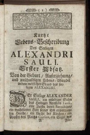 Kurze Lebensbeschreibung des Seeligen Alexandri Sauli.