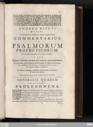 Generalia Quaedam De Psalmis Prolegomena.