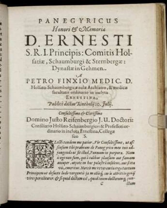 Panegyricus Honori & Memoriæ D. Ernesti [...]
