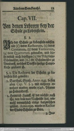 Cap. VII. Von denen Lehrern bey der Schule zu Lobenstein
