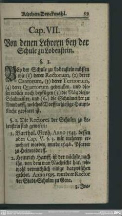 Cap. VII. Von denen Lehrern bey der Schule zu Lobenstein