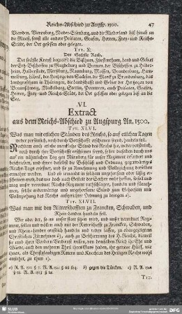 VI. Extract aus dem Reichs-Abschied zu Augspurg An. 1500
