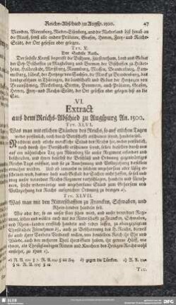 VI. Extract aus dem Reichs-Abschied zu Augspurg An. 1500