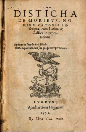 Catonis Disticha de moribus