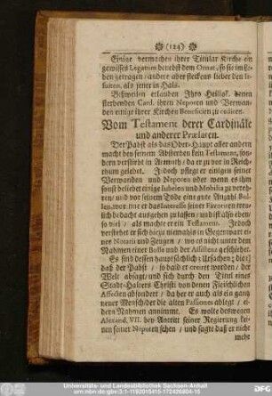 Vom Testament derer Cardinäle und anderer Praelaten.