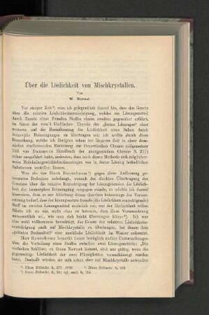 Über die Löslichkeit von Mischkrystallen.