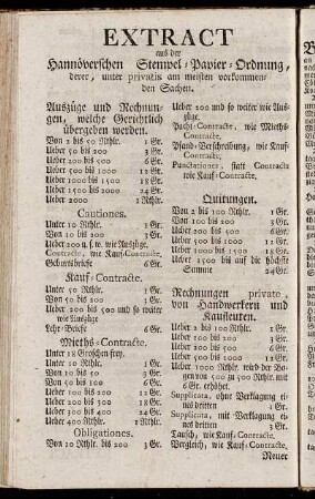 Extract aus der Hannöverschen Stempel-Papier-Ordnung,[...]