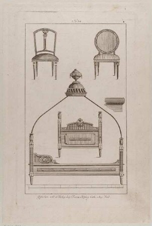 Stühle und Betten im Louis-seize-Stil, Blatt 34 aus einer Folge von Möbeln