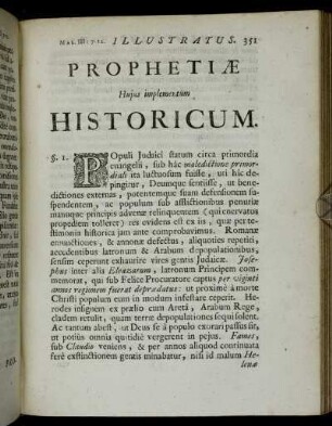 Prophetiæ Hujus implementum Historicum.