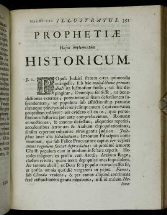 Prophetiæ Hujus implementum Historicum.