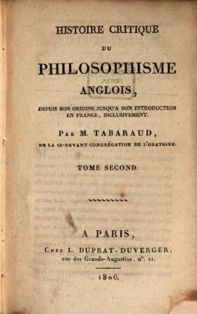 Histoire critique du philosophisme anglois : depuis son origine jusqu'a son introduction en France, inclusivement, 2