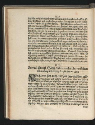 N. II. Extract Churfl. Sächs. Visitation der Universitäten Wittenberg und Leipzig ...