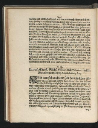 N. II. Extract Churfl. Sächs. Visitation der Universitäten Wittenberg und Leipzig ...