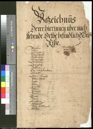 Verzeichnüs derer hierinnen über nachstehende Orthe befindliche Grundriße