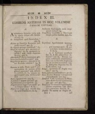 Index III. Exhibens Materias In Hoc Volumine Passim Obvias.