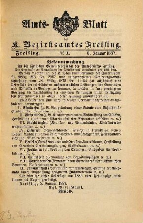 Amts-Blatt des Bezirksamtes Freising. 1887