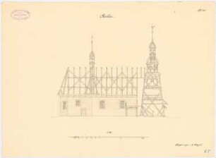 Holzkirche, Pawlau: Längsschnitt 1:100 (aus: Die Holzkirchen und Holztürme der preußischen Ostprovinzen)