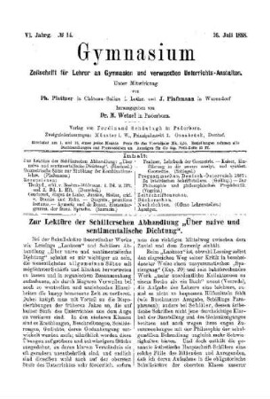 Zur Lektüre der Schillerschen Anhandlung "Über naive und sentimentalische Dichtung"