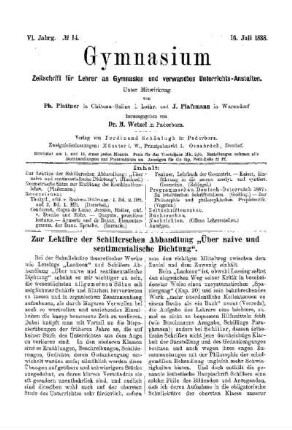 Zur Lektüre der Schillerschen Anhandlung "Über naive und sentimentalische Dichtung"