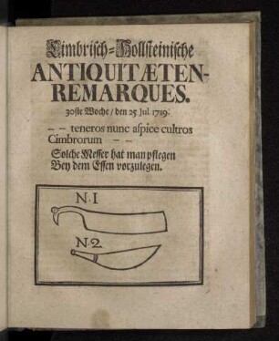 Cimbrisch-Hollsteinische Antiquitæten-Remarques. 30ste Woche/ den 25 Jul. 1719.