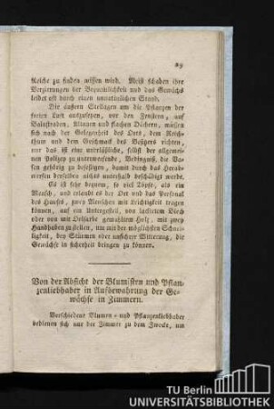 Von der Absicht der Blumisten und Pflanzenliebhaber in Aufbewahrung der Gewächse in Zimmern.
